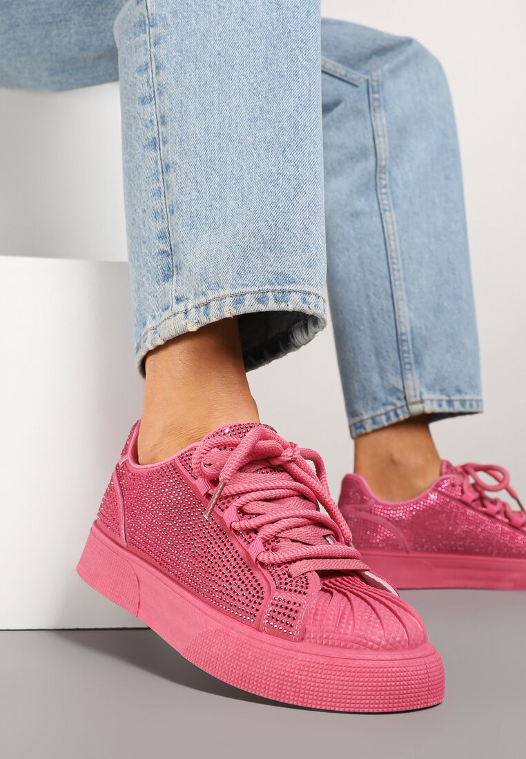Fuksjowe Sneakersy na Grubej Podeszwie z Cyrkoniami Lisariana