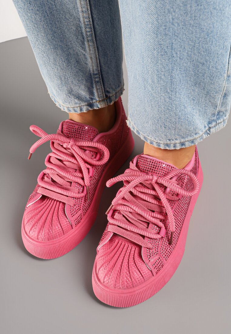 Fuksjowe Sneakersy na Grubej Podeszwie z Cyrkoniami Lisariana