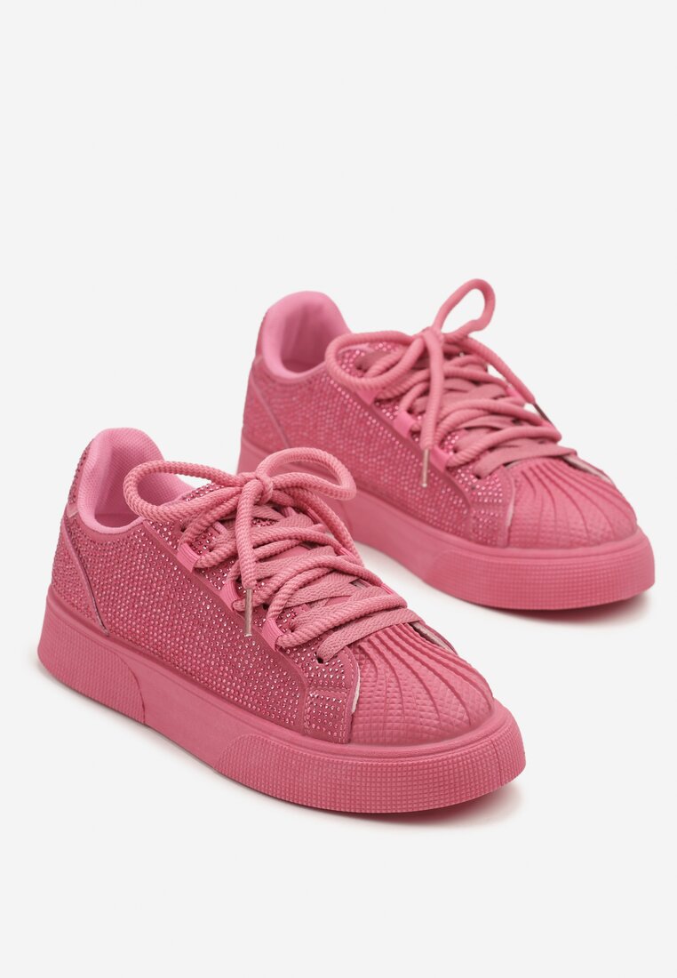 Fuksjowe Sneakersy na Grubej Podeszwie z Cyrkoniami Lisariana