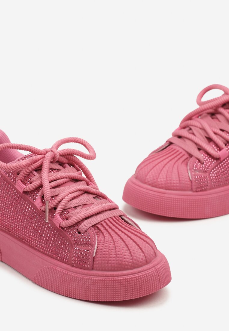 Fuksjowe Sneakersy na Grubej Podeszwie z Cyrkoniami Lisariana