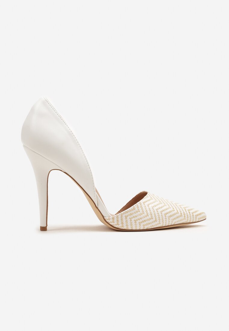 Białe Szpilki z Geometrycznym Wzorem Gommea