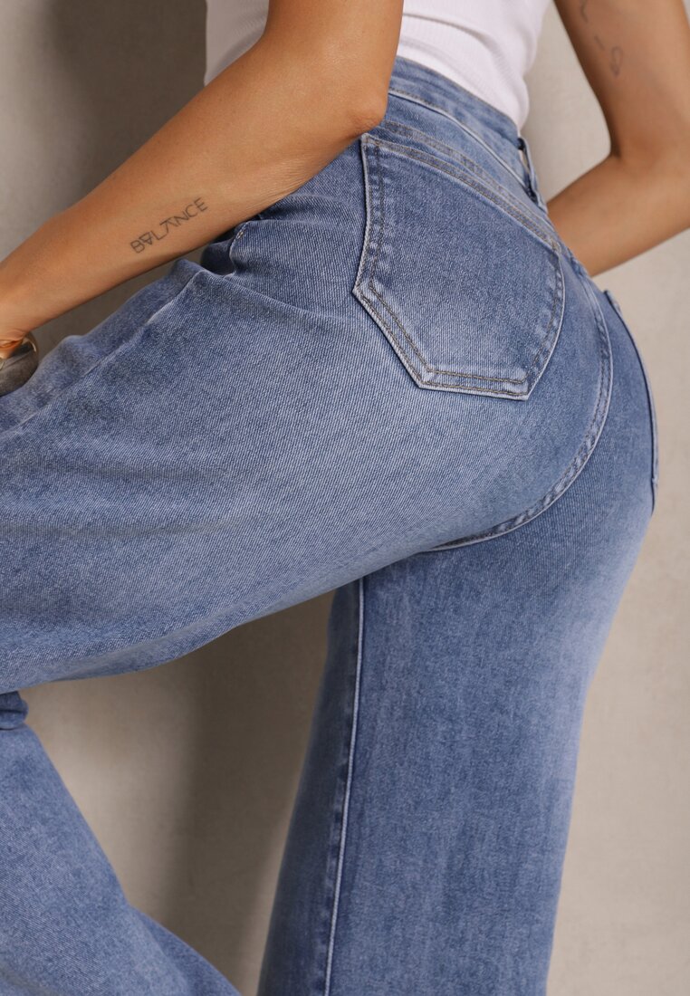 Niebieskie Jeansy High Waist Szerokie z Dodatkiem Bawełny Rivlio