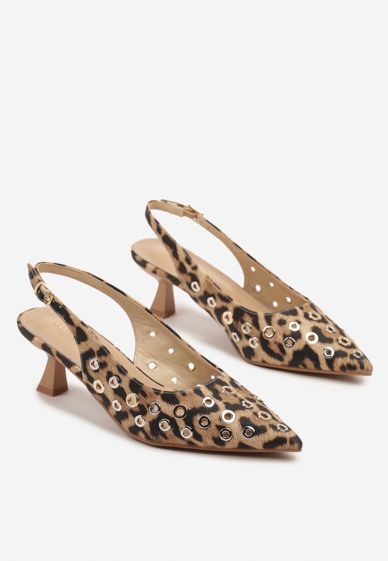 Panterkowe Sandały Slingback na Kaczuszce z Ozdobnymi Nitami Falovina