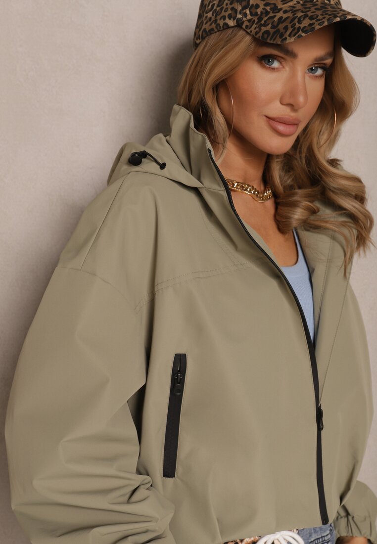 Zielona Kurtka w Stylu Streetwear z Kapturem Oversize Nativiona