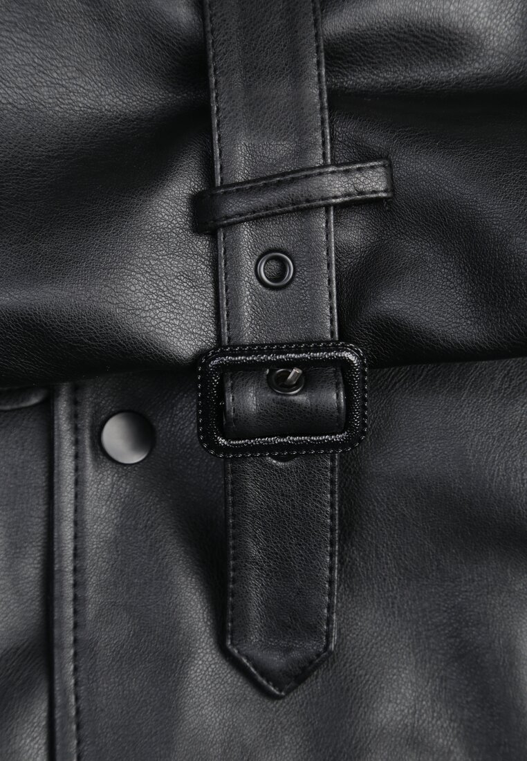 Czarna Krótka Kurtka Ramoneska w Stylu Trencza Niladoria