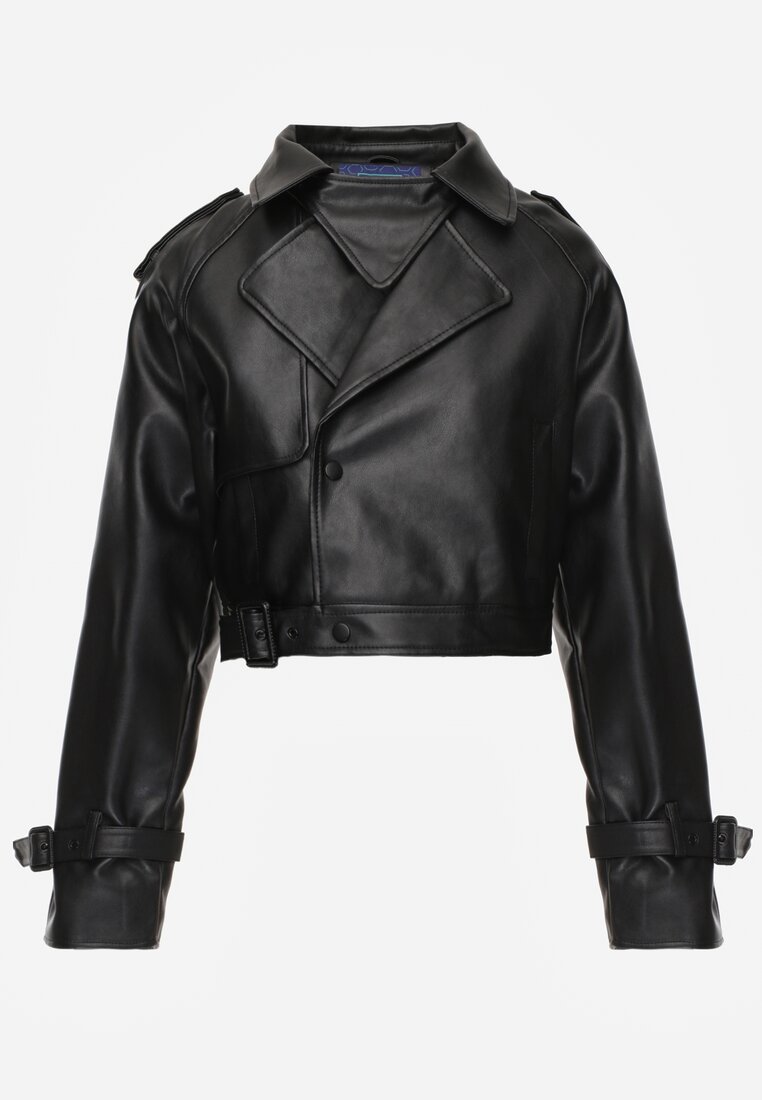 Czarna Krótka Kurtka Ramoneska w Stylu Trencza Niladoria