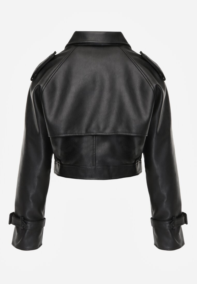 Czarna Krótka Kurtka Ramoneska w Stylu Trencza Niladoria