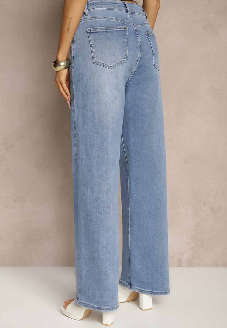 Niebieskie Jeansy High Waist z Szeroką Nogawką Areldia