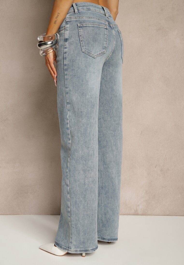 Niebieskie Szerokie Jeansy High Waist z Wiskozą Uliadria