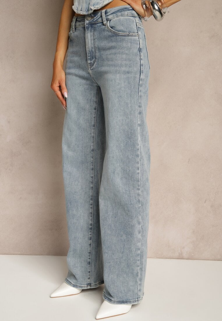 Niebieskie Szerokie Jeansy High Waist z Wiskozą Uliadria