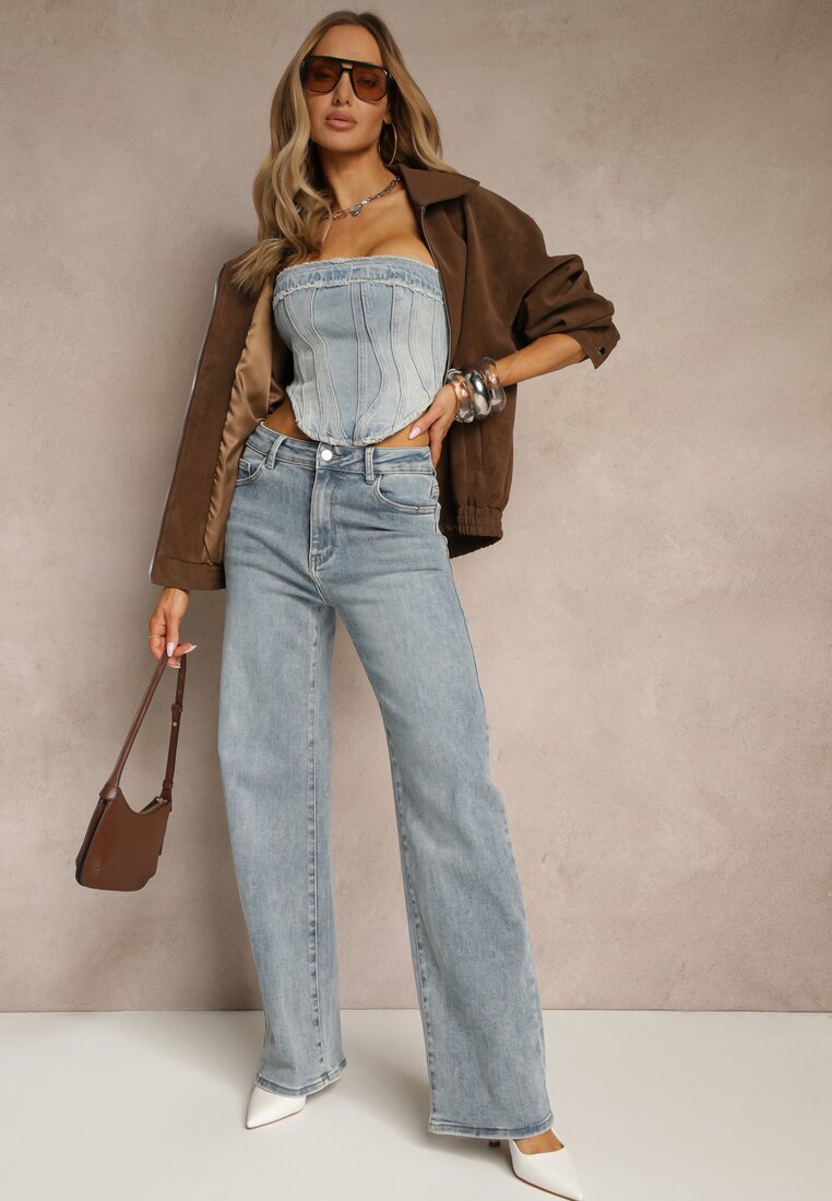 Niebieskie Szerokie Jeansy High Waist z Wiskozą Uliadria