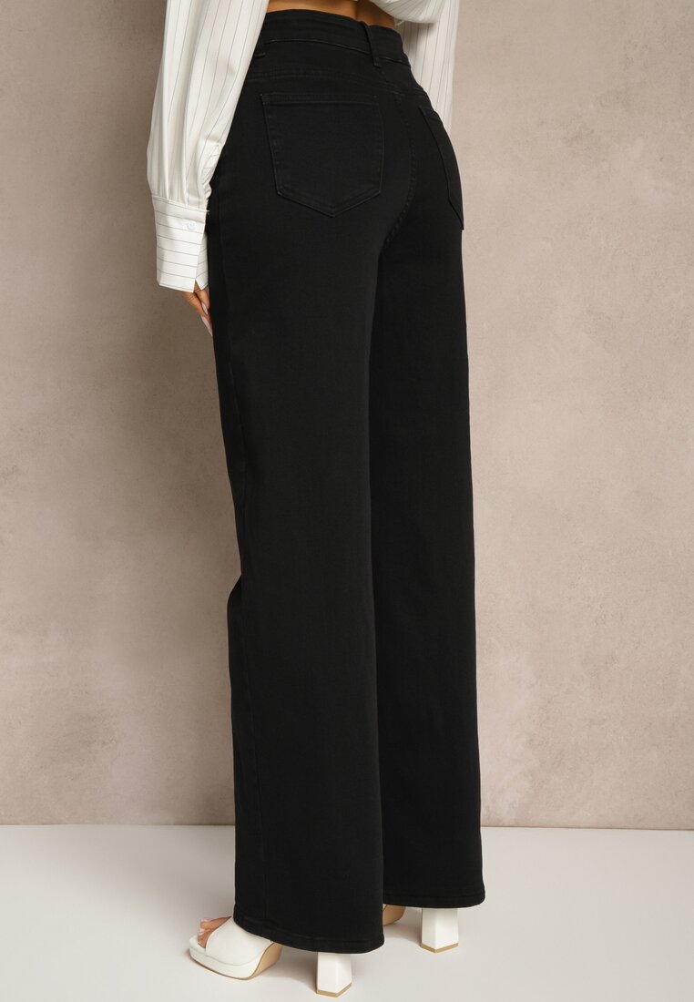 Czarne Jeansy o Szerokim Kroju z Bawełną High Waist Puvirra