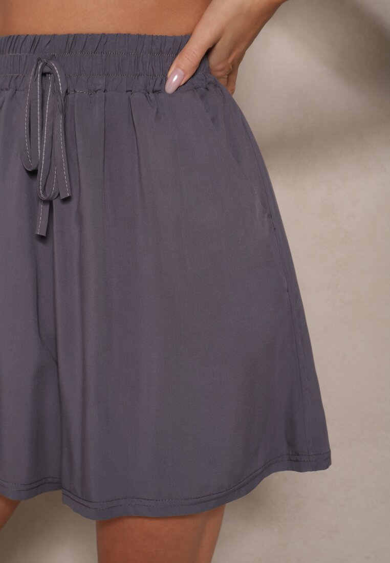 Szare Szorty z Bawełny High Waist Ozdobione Wiązaniem Selmio