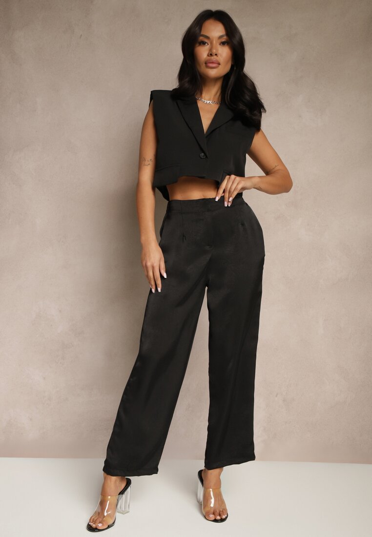Czarne Spodnie High Waist o Eleganckim Fasonie z Prostą Nogawką Jenarwena