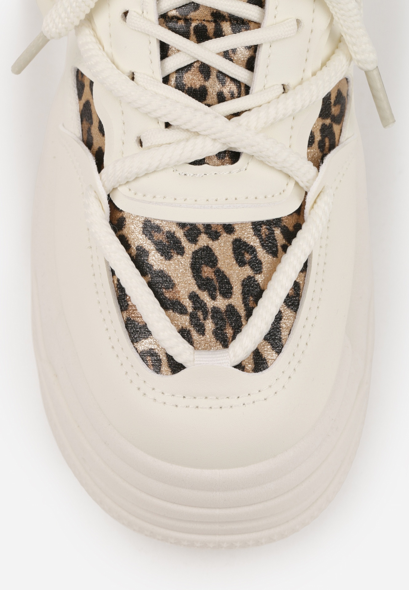 Beżowo-Panterkowe Sneakersy w Streetwearowym Stylu na Tłoczonej Platformie z Brokatem Mailienne