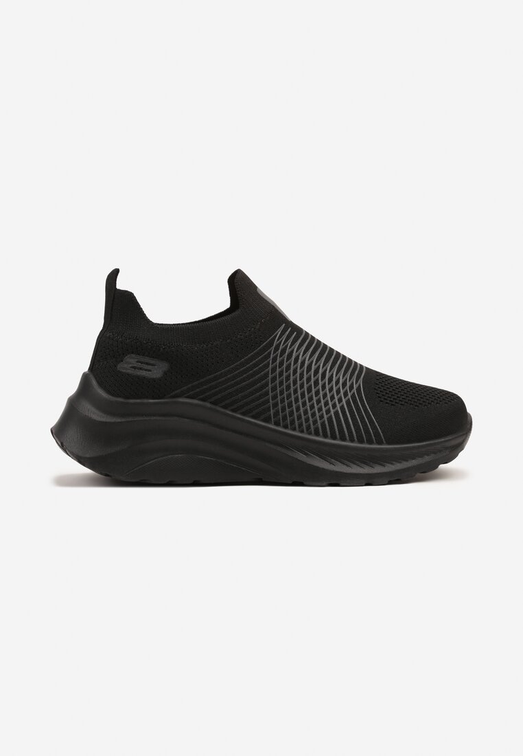 Czarne Buty Sportowe Sneakersy na Tłoczonej Platformie z Elastyczną Cholewką Velmio