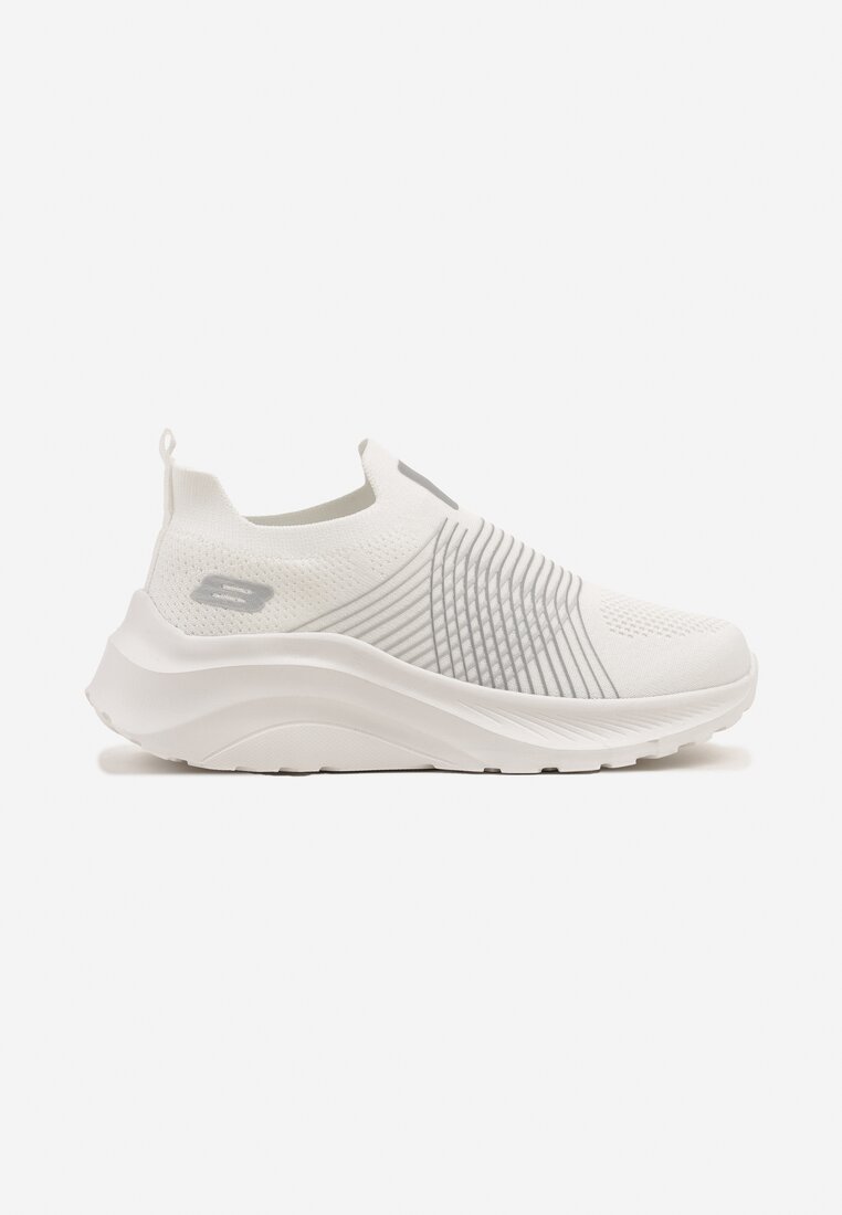 Biało-Szare Buty Sportowe Sneakersy na Tłoczonej Platformie z Elastyczną Cholewką Velmio
