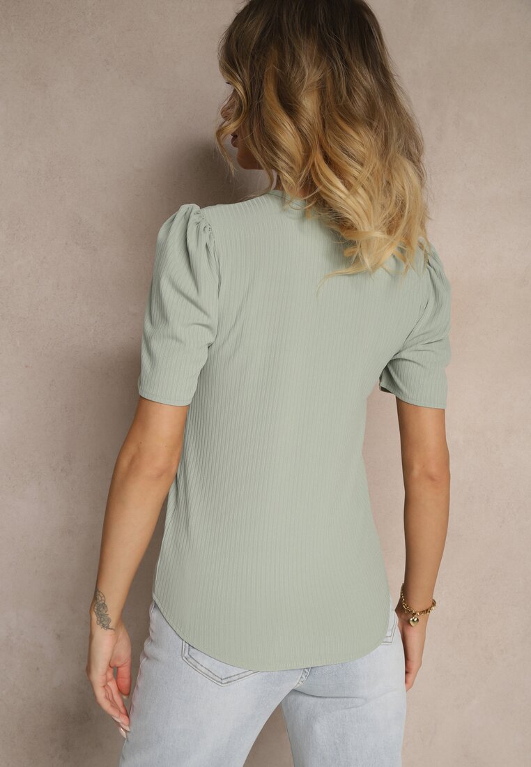 Zielony T-shirt z Trójkątnym Dekoltem Sunille