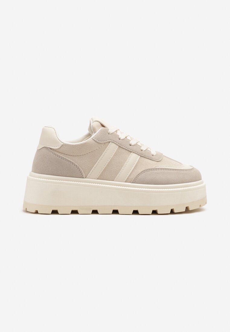 Beżowe Sneakersy w Stylu Klasycznych Tenisówek na Platformie ze Żłobieniami Xarmio