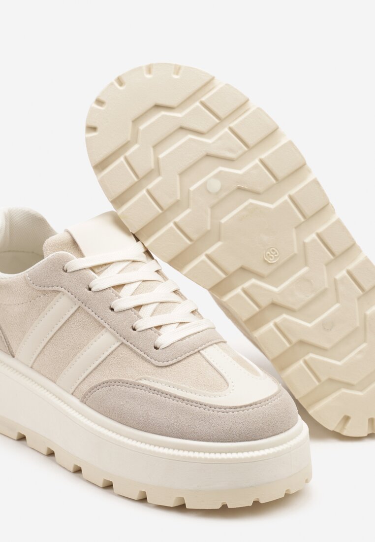 Beżowe Sneakersy w Stylu Klasycznych Tenisówek na Platformie ze Żłobieniami Xarmio
