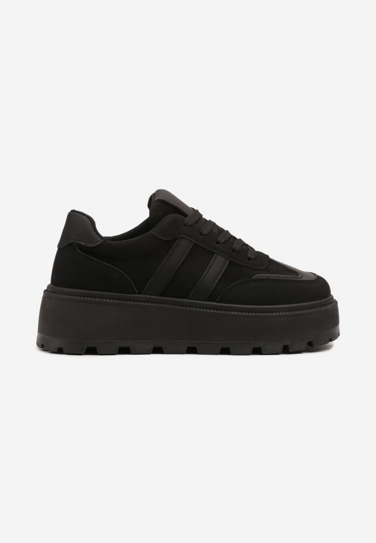 Czarne Sneakersy w Stylu Klasycznych Tenisówek na Platformie ze Żłobieniami Xarmio