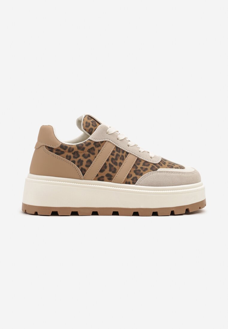 Panterkowe Sneakersy w Stylu Klasycznych Tenisówek na Platformie ze Żłobieniami Xarmio