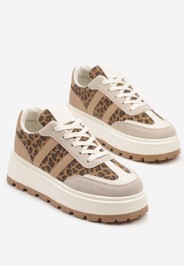 Panterkowe Sneakersy w Stylu Klasycznych Tenisówek na Platformie ze Żłobieniami Xarmio