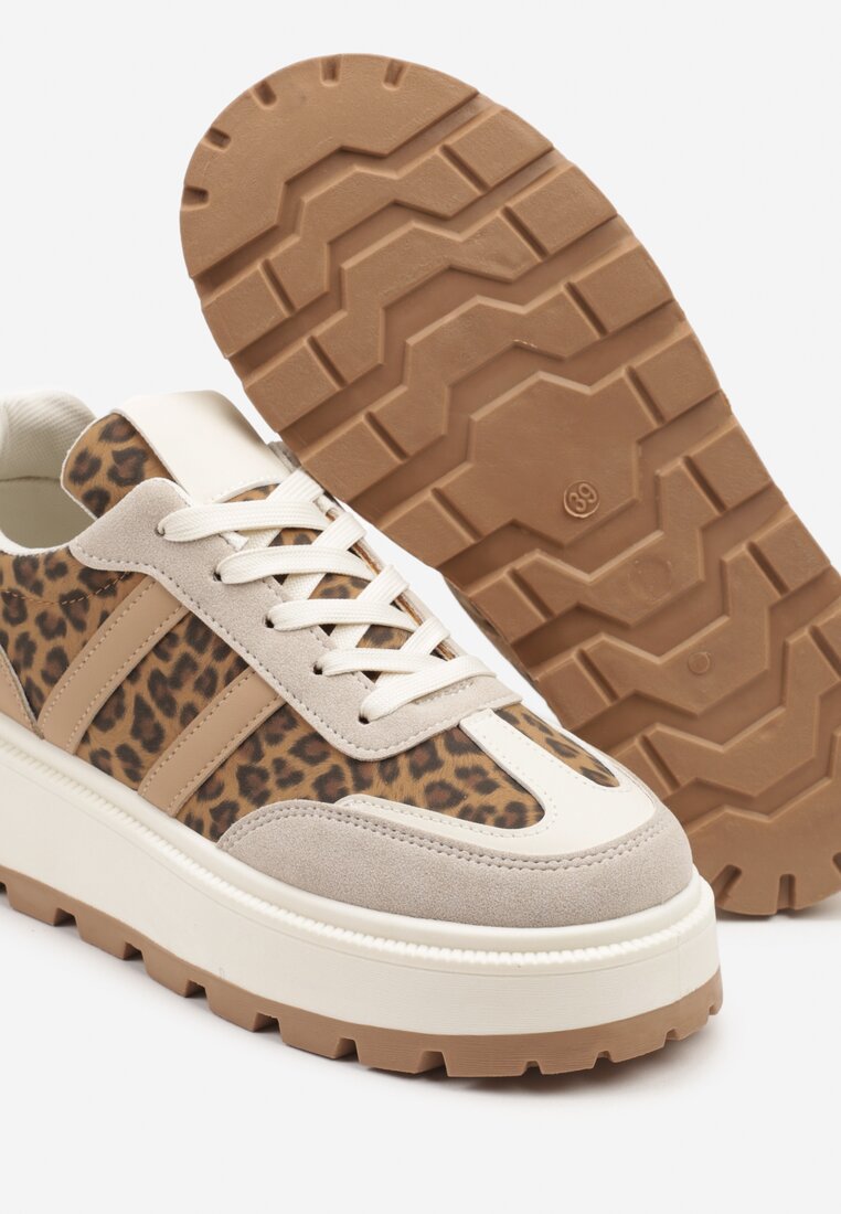 Panterkowe Sneakersy w Stylu Klasycznych Tenisówek na Platformie ze Żłobieniami Xarmio