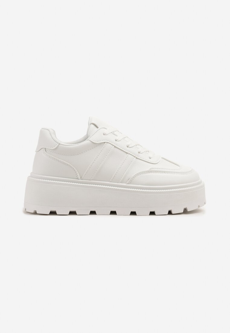 Białe Sneakersy w Stylu Klasycznych Tenisówek na Platformie ze Żłobieniami Xarmio
