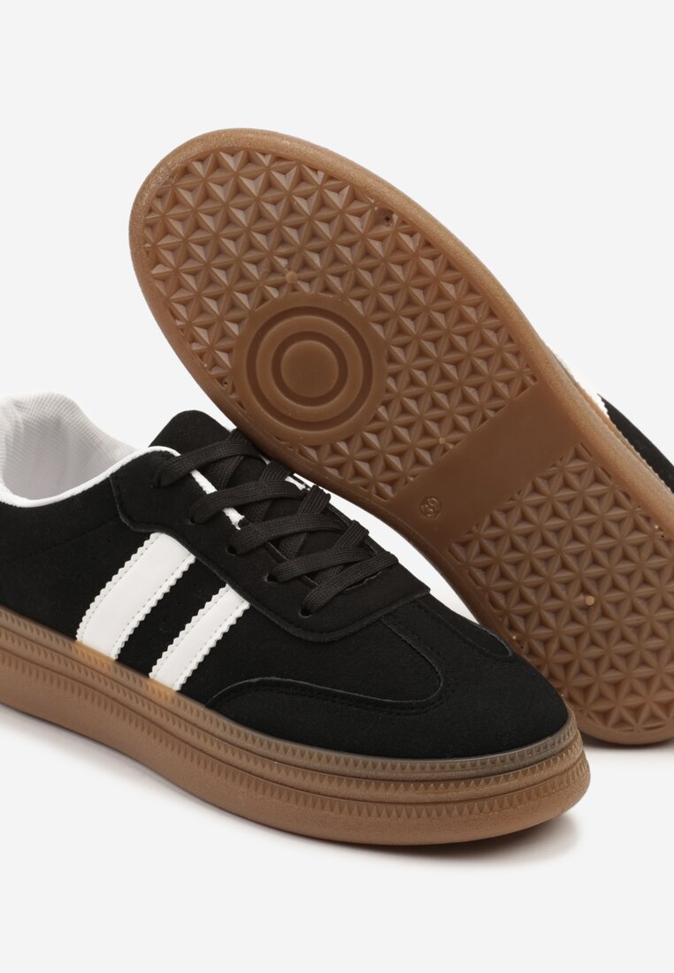Czarne Sneakersy Tenisówki Ozdobione Paskami i Perforacją Jenadira