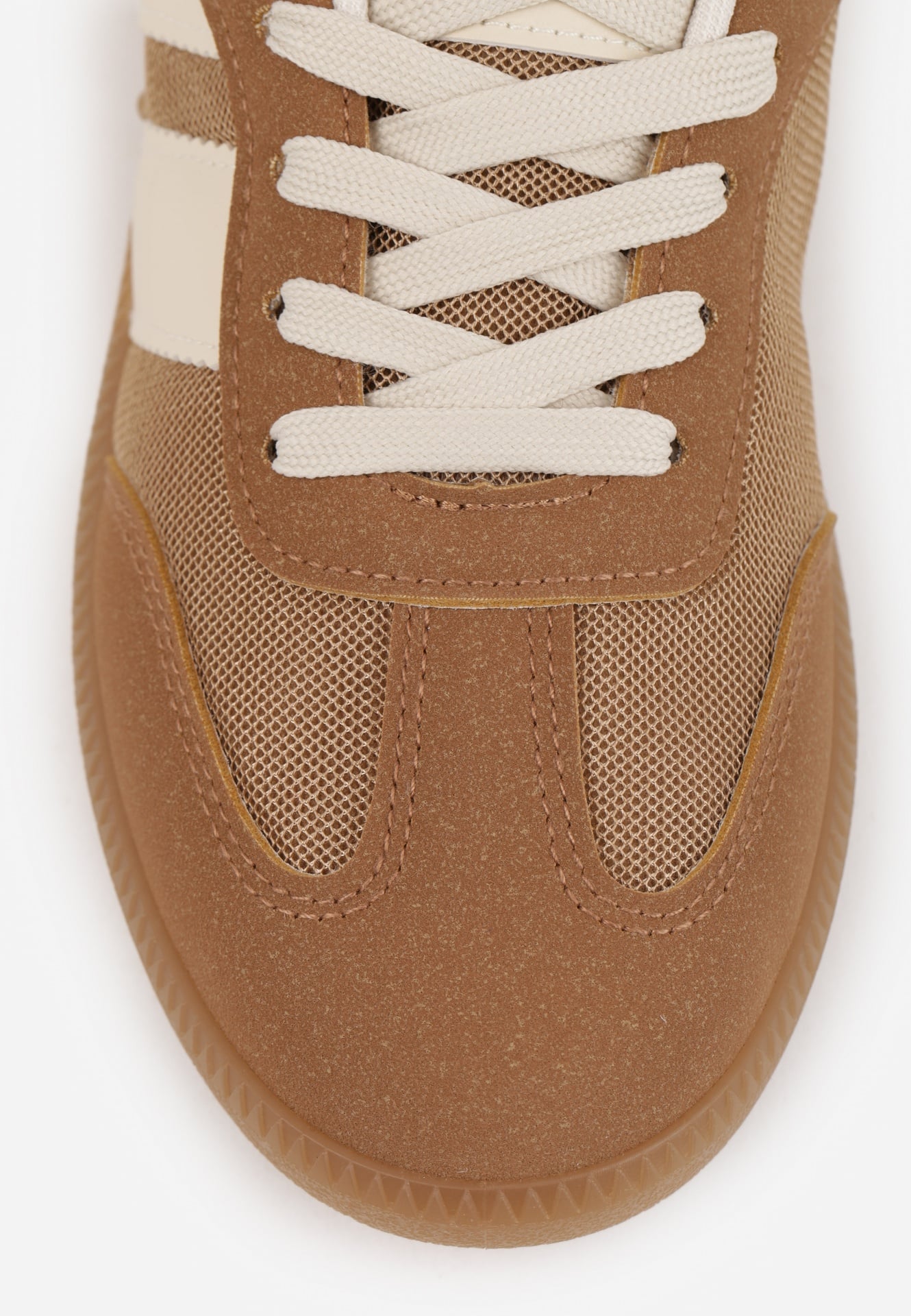 Ciemnobeżowe Sneakersy w Stylu Tenisówek Ozdobione Paskami Jenaniela