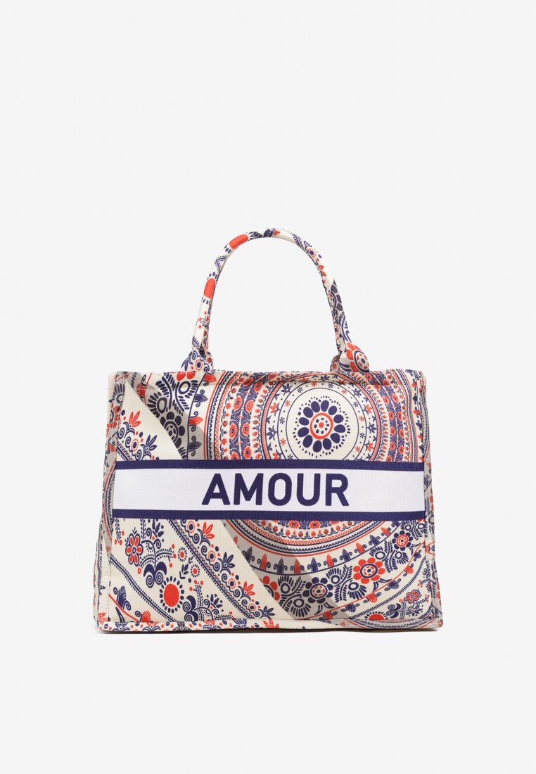 Czerwona Torebka Typu Shopper Ozdobione Napisem i Wzorem Boho Alithil