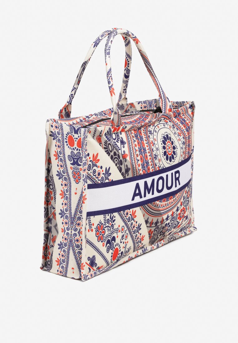 Czerwona Torebka Typu Shopper Ozdobione Napisem i Wzorem Boho Alithil