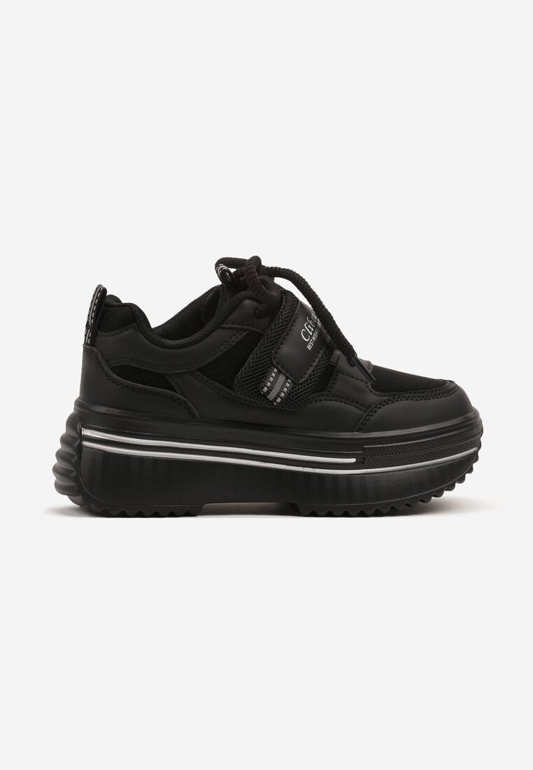 Czarne Buty Sportowe Sneakersy na Platformie z Dodatkowym Zapięciem na Rzep Dorriti
