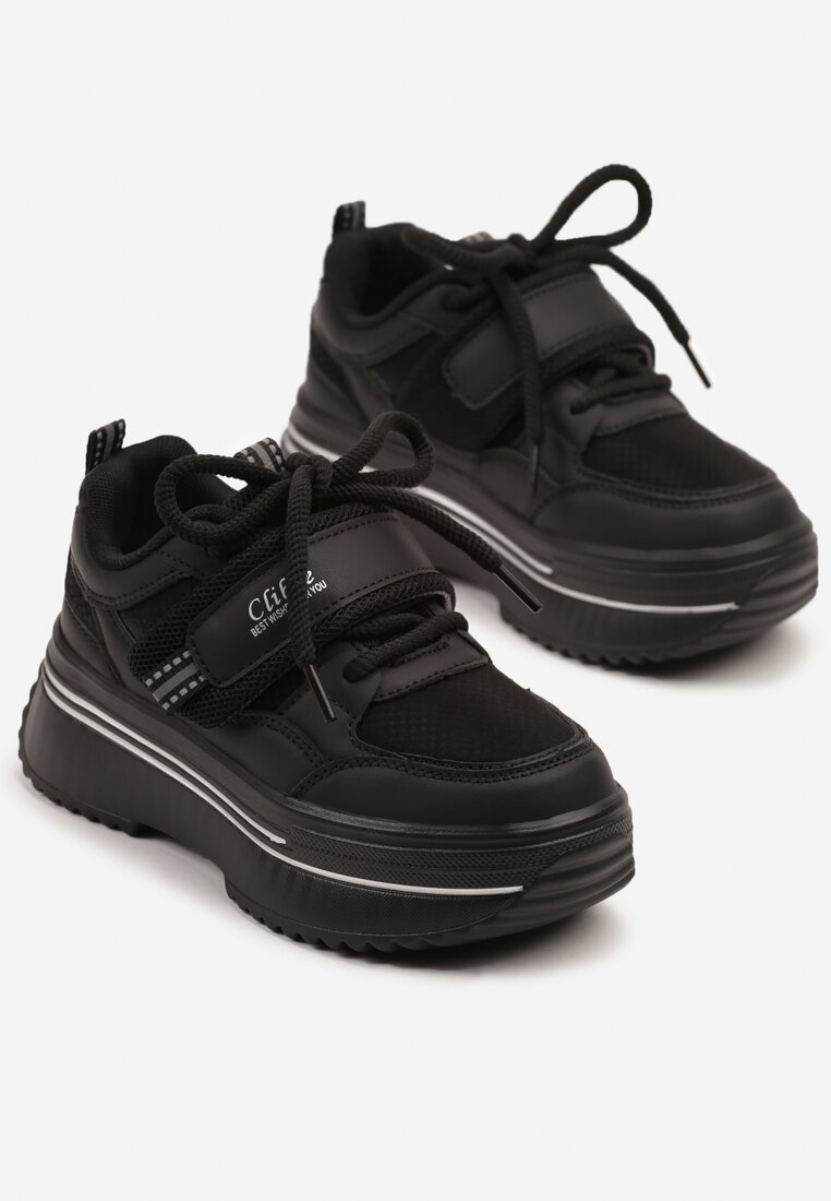 Czarne Buty Sportowe Sneakersy na Platformie z Dodatkowym Zapięciem na Rzep Dorriti