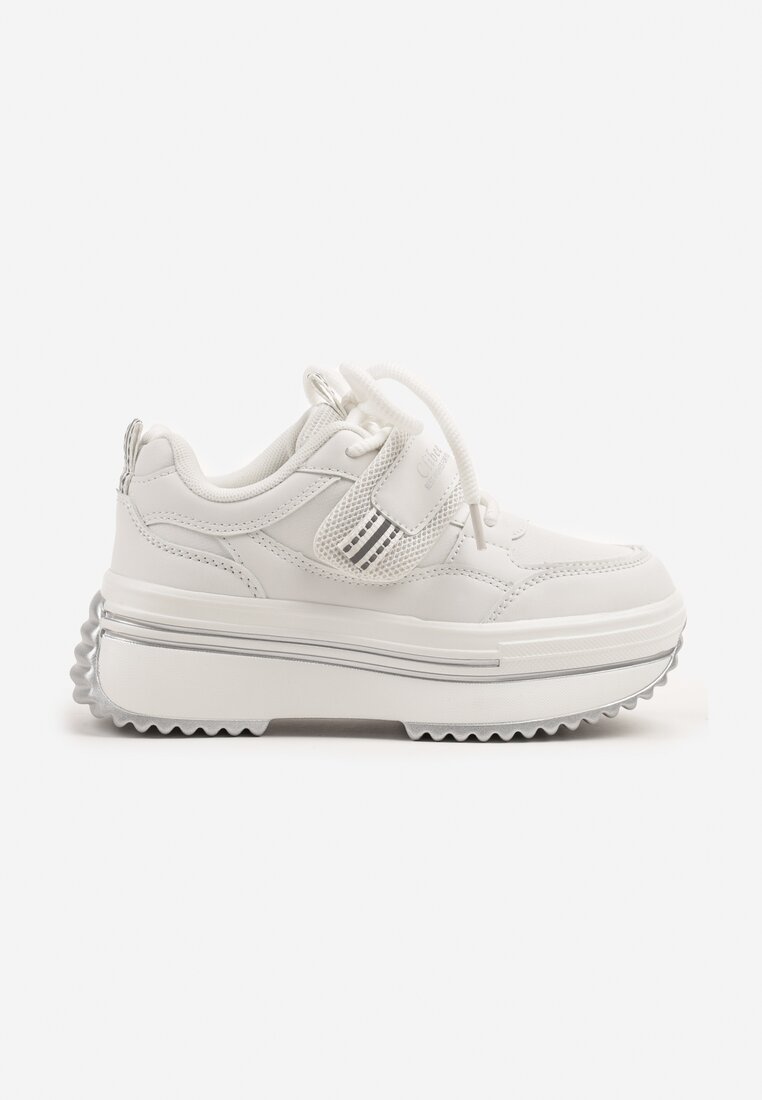 Białe Buty Sportowe Sneakersy na Platformie z Dodatkowym Zapięciem na Rzep Dorriti