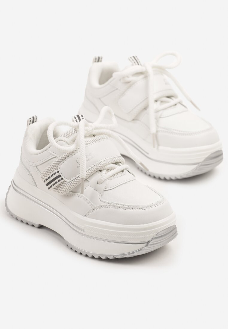Białe Buty Sportowe Sneakersy na Platformie z Dodatkowym Zapięciem na Rzep Dorriti