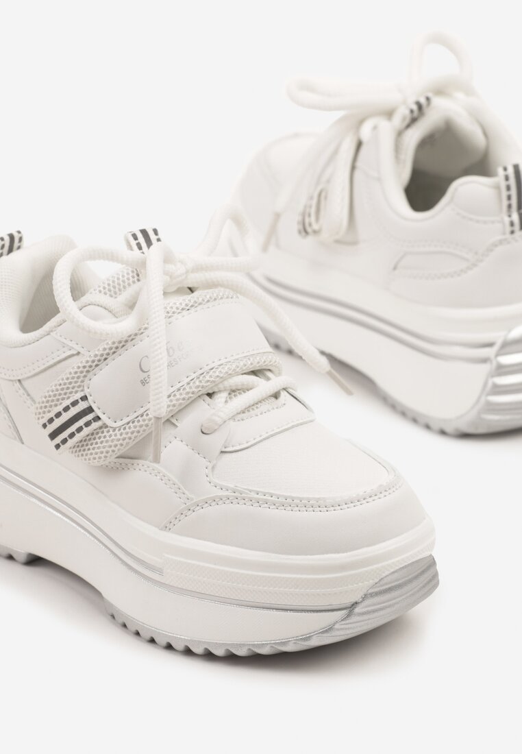 Białe Buty Sportowe Sneakersy na Platformie z Dodatkowym Zapięciem na Rzep Dorriti