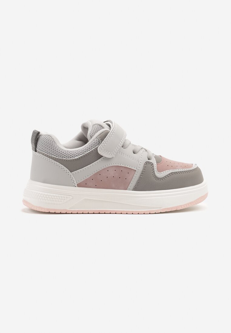 Szaro-Różowe Buty Sportowe Sneakersy Clibee z Perforacją Ralriti