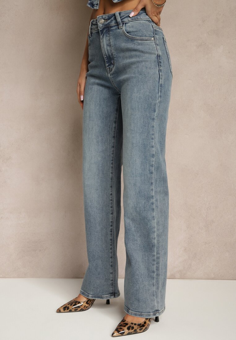 Niebieskie Jeansy High Waist z Szeroką Nogawką Uliswena