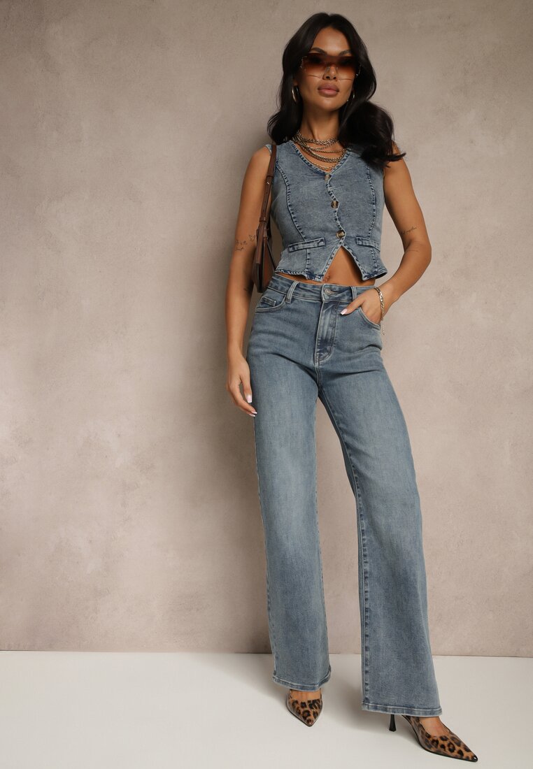 Niebieskie Jeansy High Waist z Szeroką Nogawką Uliswena