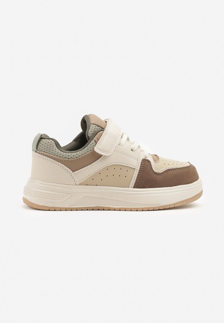 Beżowo-Zielone Buty Sportowe Sneakersy Clibee z Perforacją Ralriti