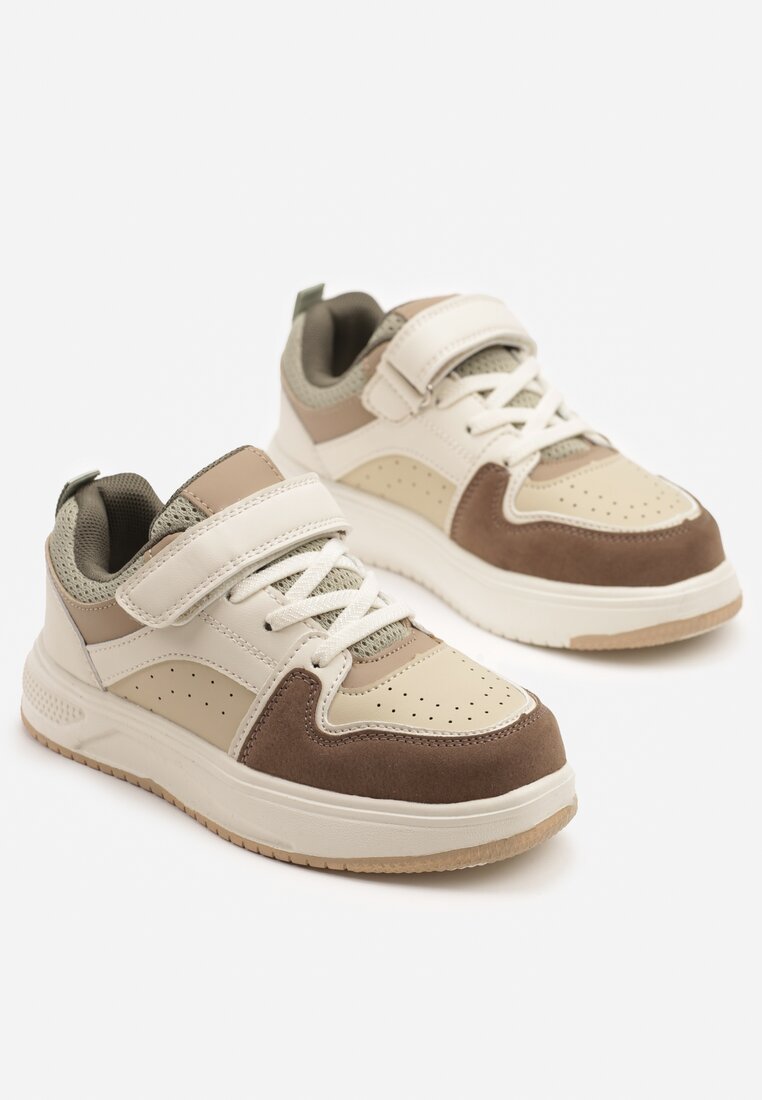 Beżowo-Zielone Buty Sportowe Sneakersy Clibee z Perforacją Ralriti