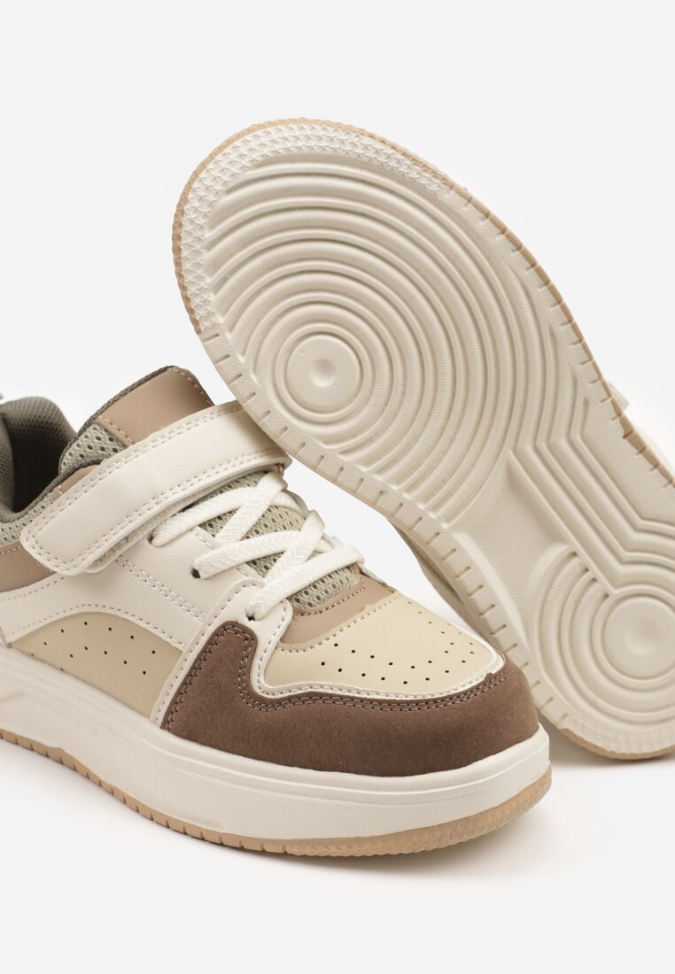 Beżowo-Zielone Buty Sportowe Sneakersy Clibee z Perforacją Ralriti