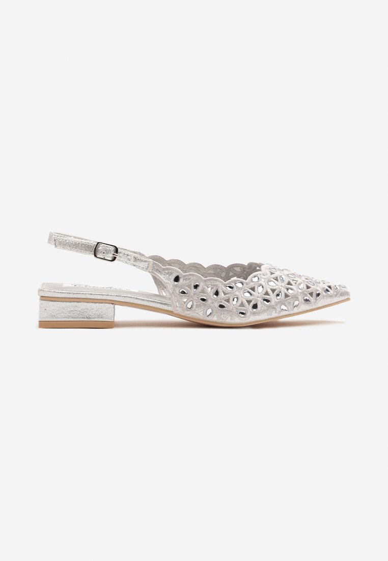 Srebrne Sandały Slingback z Ażurową Cholewką Napreia
