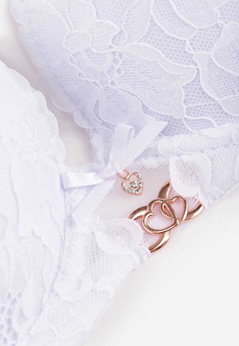 Biały Koronkowy Biustonosz Ozdobiony Metaliczną Aplikacją Mirzedi