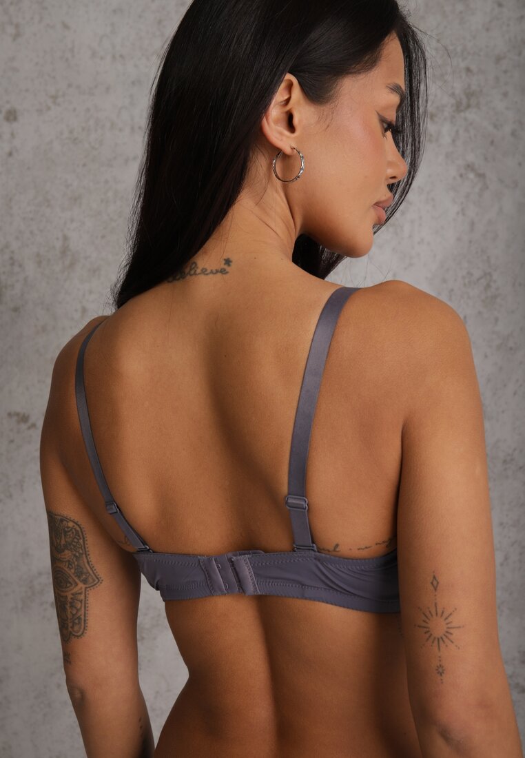 Szaro-Różowy Koronkowy Biustonosz z Metaliczną Aplikacją Dorzedi