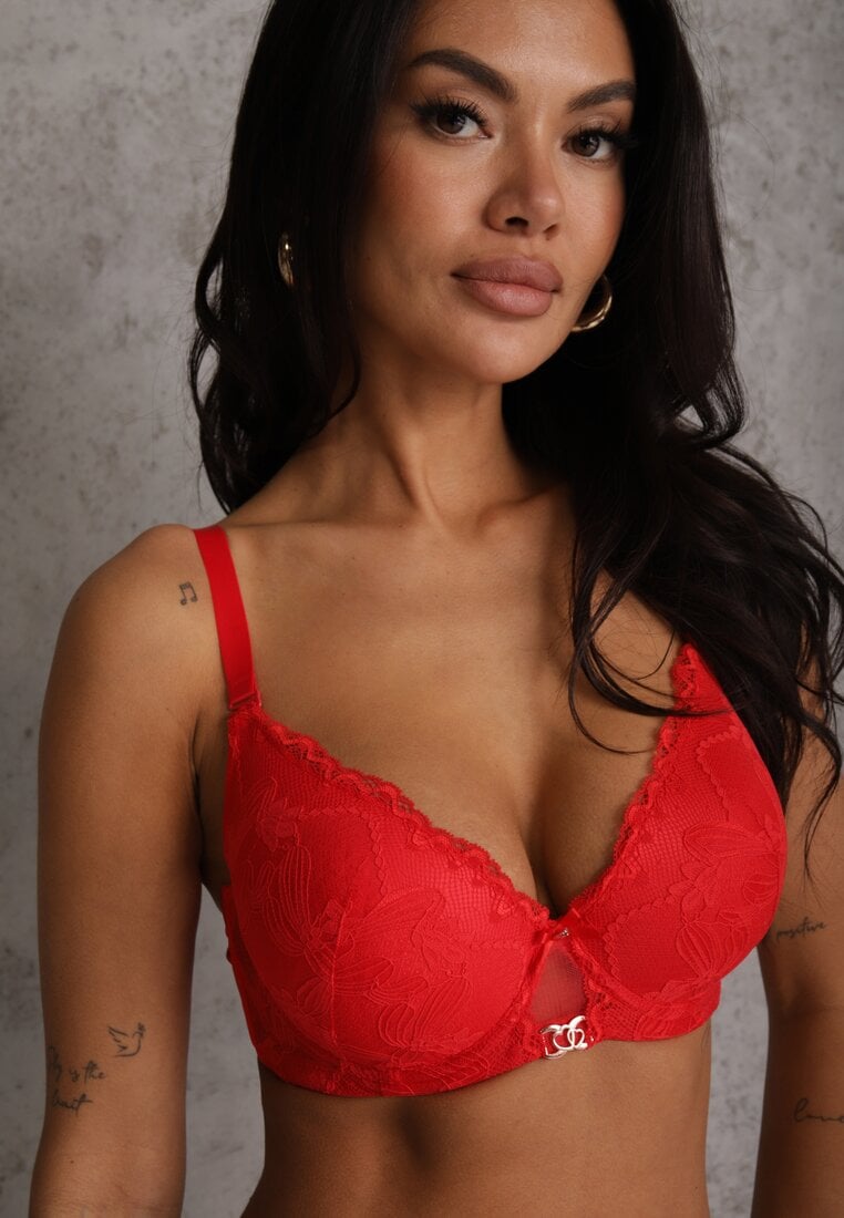 Czerwony Koronkowy Biustonosz z Metaliczną Aplikacją Dorzedi