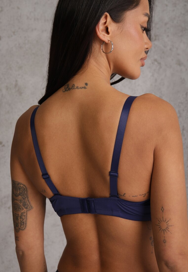 Granatowy Koronkowy Biustonosz z Metaliczną Aplikacją Dorzedi