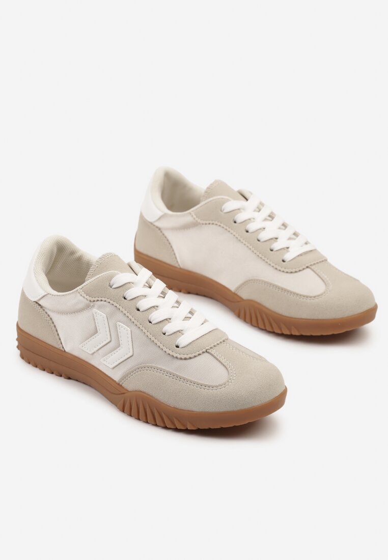 Beżowe Sneakersy Typu Kultowe Tenisówki Zdobione Przeszyciami Naporae